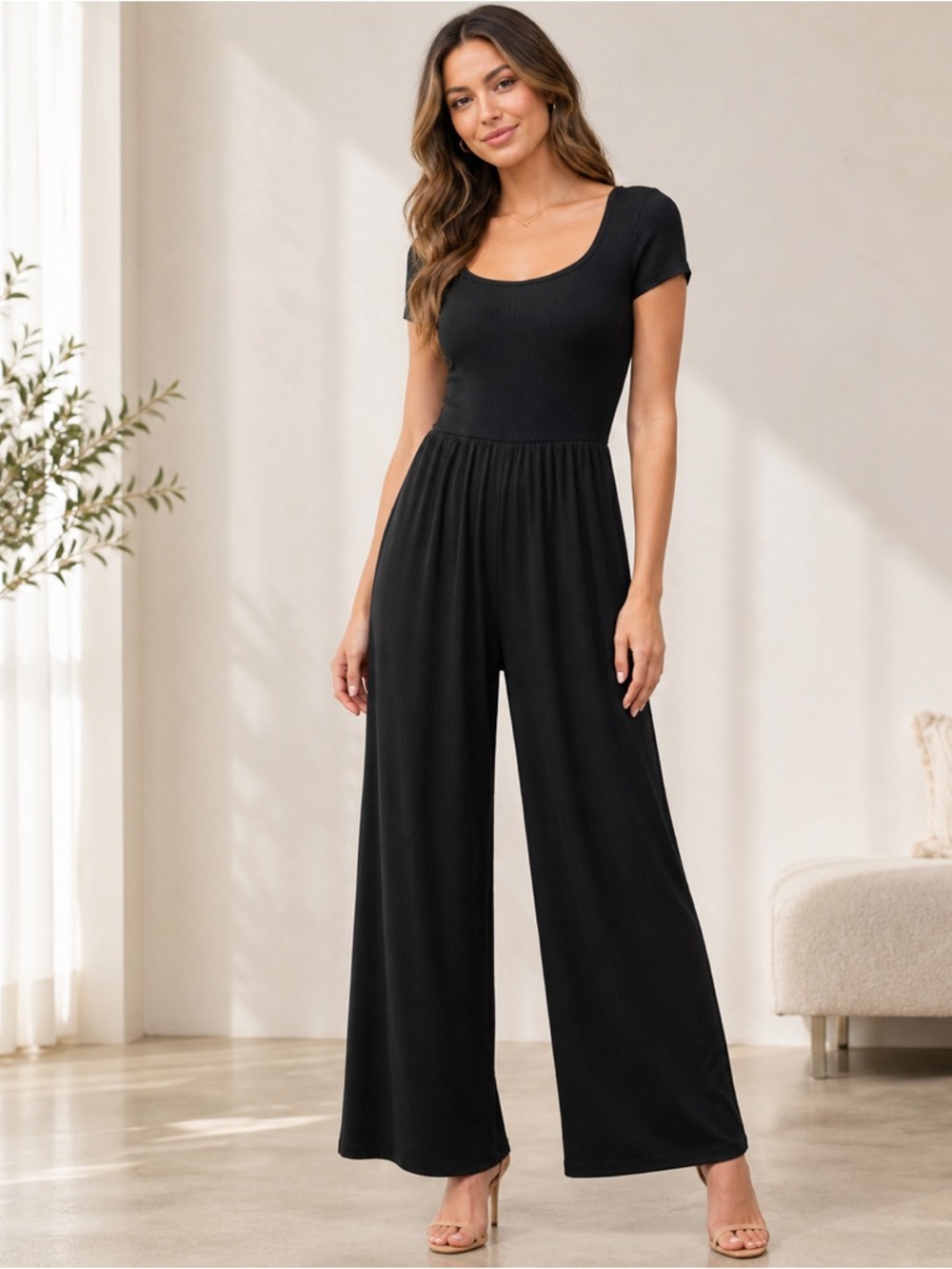 Cider Black Scoop Neck Wide Leg Jumpsuit NWT Size Medium